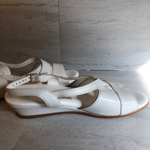 SAS White Bone Wedge Sandals Tripad Comfort 10 W - Picture 2 of 10